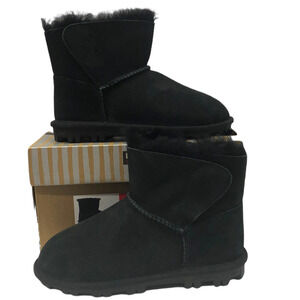 Girls Leather Shearling Lined Short  Winter Boots Black Indoor Outdoor 2